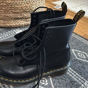 Dr. Martens Black Leather Boots with Yellow Accents